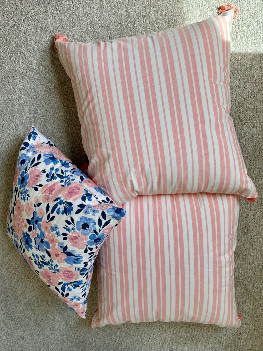 Caitlin Wilson Pink Stripe Tassel & Floral Pillow Cover Set Nursery Decor - Picture 2 of 2